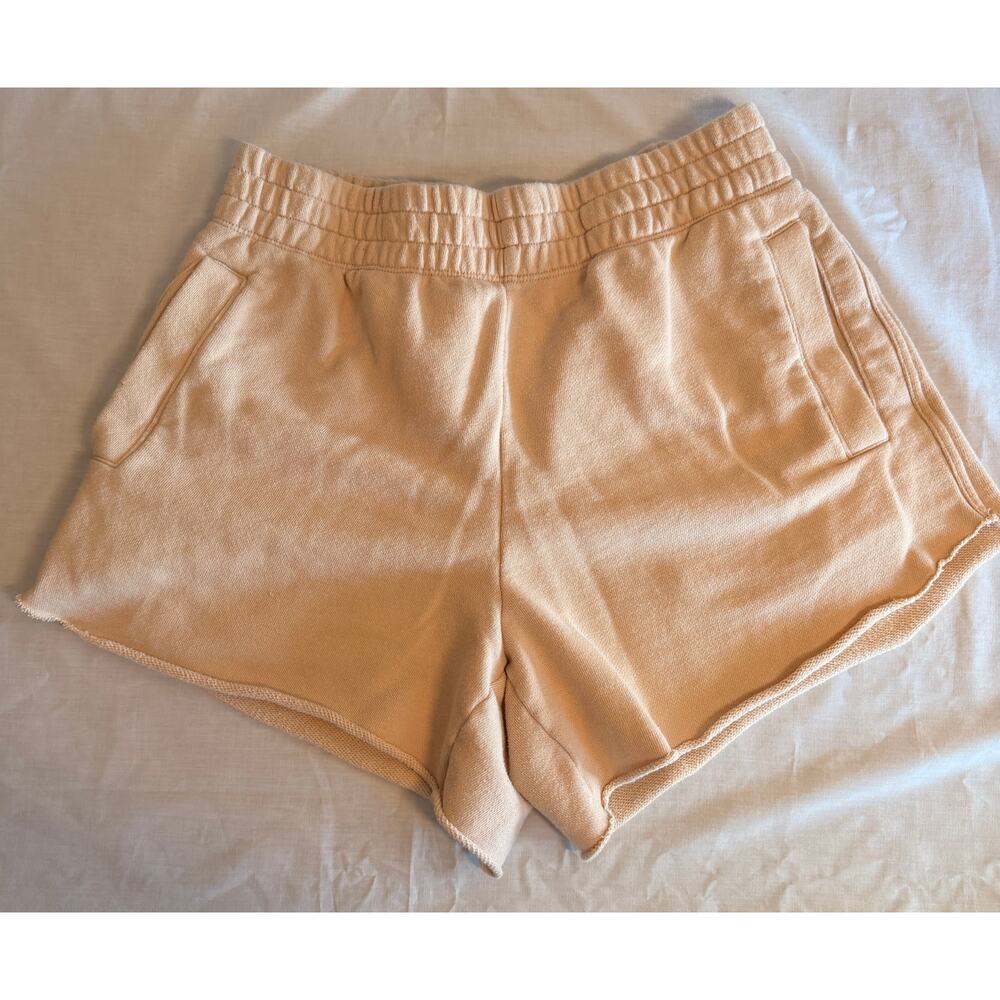 Aerie Cream/Beige High Waisted Raw Hem Fleece Shorts size medium